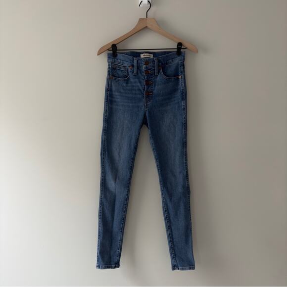 Madewell 10” High Rise Skinny Jeans Medium Wash Button Fly Pockets Stretch Logo - Picture 2 of 10